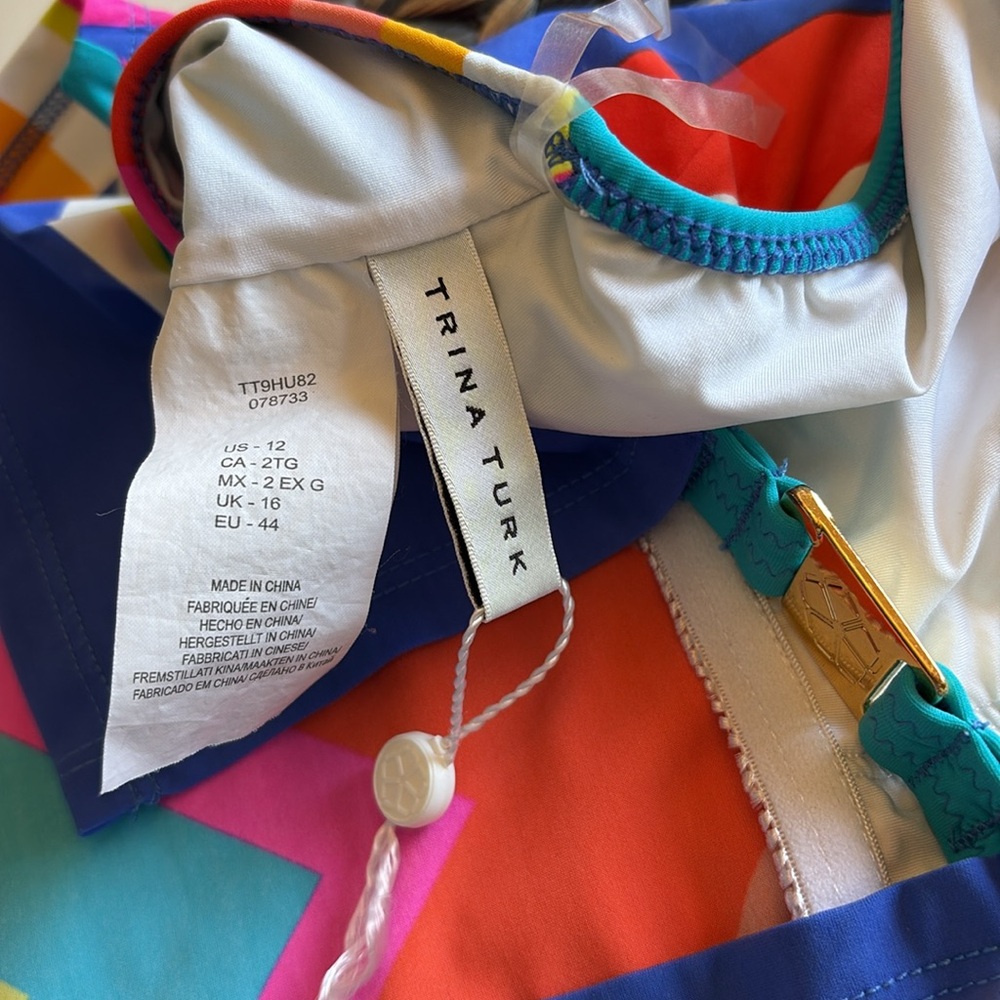 Trina Turk Sunset Chevron Handkerchief Tankini Top & Bottom Swimsuit Set size 12 - Picture 7 of 12